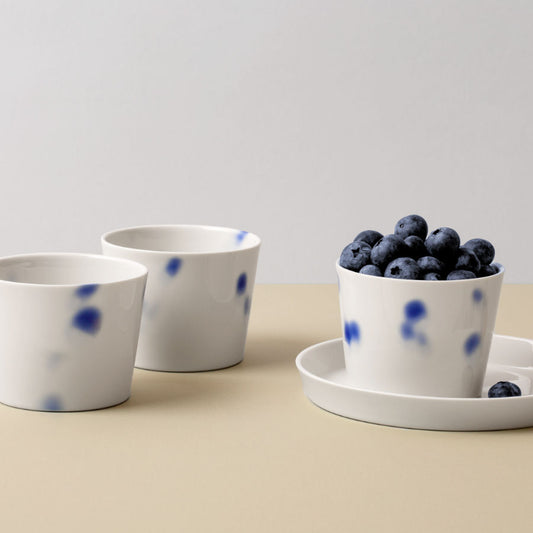 Porzellanbecher mit blauen Tupfen 200 ml für Cappuccino Joghurt Eiscreme